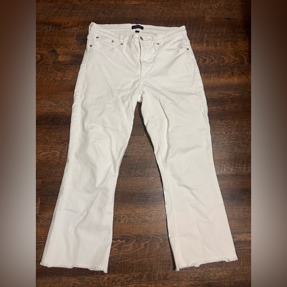 J.Crew Billie Demi Boot Crop Jeans Size 31 White Kick Flare Raw Hem - Picture 4 of 8